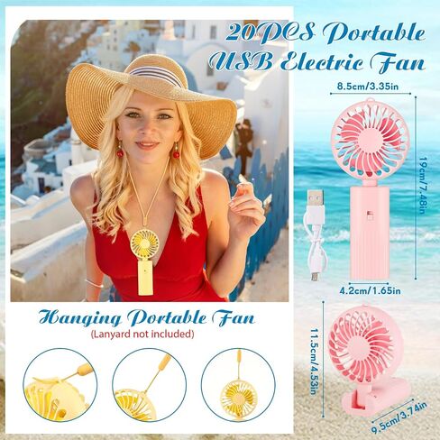 Woanger Mini Handheld Folding Fan Bulk USB Desk Fan Battery Operated Fans with Data Cable Hanging Foldable Desk Fan Small Rechargeable Pocket Fan Portable USB Electric Fan (20 Pcs) in Saudi Arabia