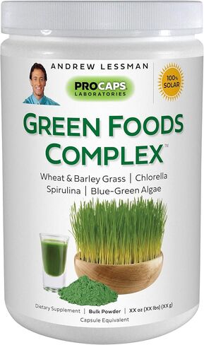 Green Foods Complex 180 Capsules - Supplies Building Blocks for Healthy Tissue Growth and Liver Support. 100 mg Each of Barley Grass, Wheat Grass, Blue Green Algae, Chlorella, Spirulina in Saudi Arabia