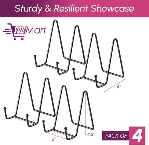 2 Pack 4 inch Decorative Plate Stands holder for display - Black Metal Picture Stands for Display on Table Top -Trendy & Sturdy Picture Frame Stand for Art Plate, Tablets -Book easels & Picture Holder in Kuwait