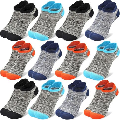 جوارب ZERULETS للأطفال للأولاد والبنات جوارب رياضية للكاحل مخططة بنصف وسادة بدون عرض جوارب منخفضة القطع 12 زوجًا من 1 إلى 14 سنة in Kuwait