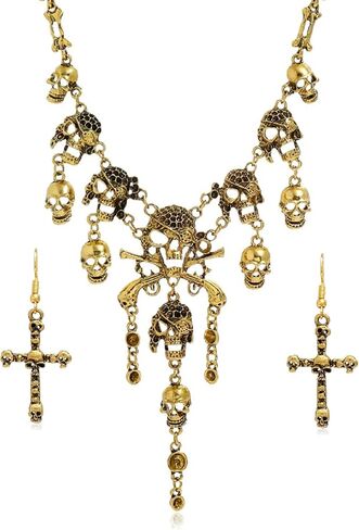 Pingyongchang Vntage متعدد المستويات القراصنة الجمجمة شرابة سحر قلادة طوق ومجوهرات الأزياء الجمجمة سوار طوق طوق سيدة الرعب قلادة للنساء in Kuwait