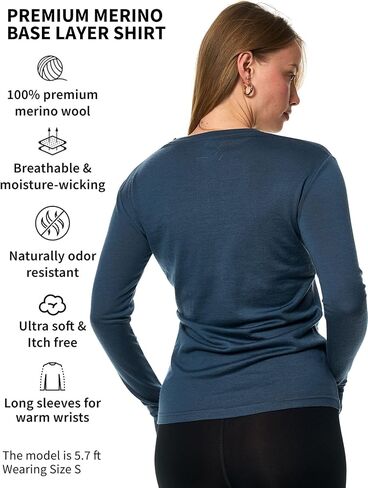Merino Wool Base Layer Women - 100% Merino Wool Shirt Women Thermal Underwear Long Sleeve T-Shirt for Hiking (Medium, 170 Raspberry Weaved) in Kuwait