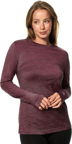 Merino Wool Base Layer Women - 100% Merino Wool Shirt Women Thermal Underwear Long Sleeve T-Shirt for Hiking (Medium, 170 Raspberry Weaved) in Kuwait