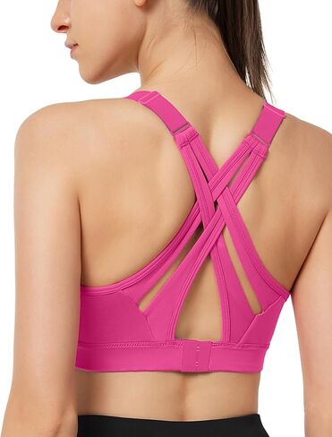 Yvette Sports Bra High Impact Adjustable Criss Cross Back, Full Support for Large Bust No Bounce, Haze Blue,L in Kuwait