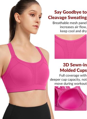 Yvette Sports Bra High Impact Adjustable Criss Cross Back, Full Support for Large Bust No Bounce, Haze Blue,L in Kuwait