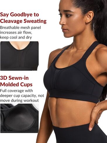 Yvette Sports Bra High Impact Adjustable Criss Cross Back, Full Support for Large Bust No Bounce, Haze Blue,L in Kuwait