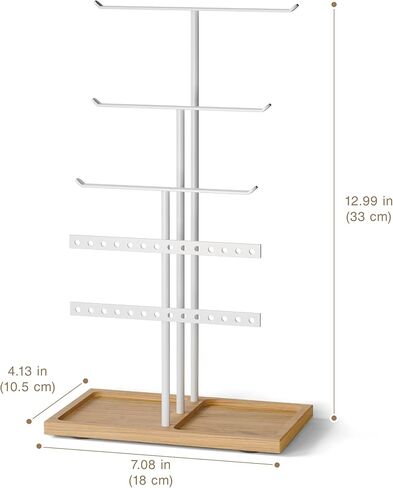 bussdis Jewelry Holder Stand Organizer: 3-tier Tree for Necklaces Earrings Rings Bracelets - Natural Wood Tray - Jewelry Hanger for Dispaly Decor and Storage - Black in Kuwait