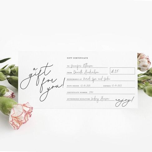 Bliss Collections شهادة هدية فارغة، Hello Gorgeous، قسائم بطاقات وورقية للشركات الصغيرة، وصالونات الشعر، وحانات التجميل، والمطاعم، وبطاقات ثقيلة الوزن مقاس 4 × 9 بوصة (25 شهادة) in Kuwait