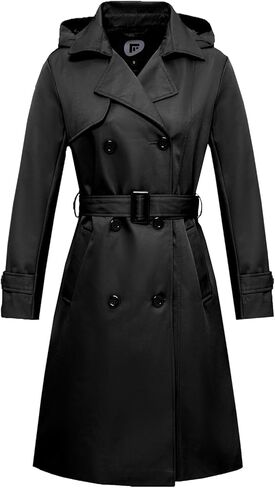 Garemcy Women's Long Waterproof Trench Coat Double Breasted Classic Lapel Coat Belted Slim Fit Coat with Detachable Hood in Kuwait