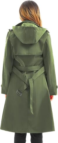 Garemcy Women's Long Waterproof Trench Coat Double Breasted Classic Lapel Coat Belted Coat with Detachable Hood Green XXX-Large in Kuwait