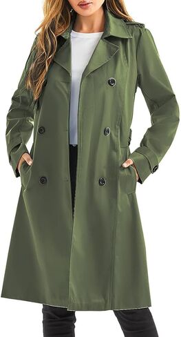 Garemcy Women's Long Waterproof Trench Coat Double Breasted Classic Lapel Coat Belted Coat with Detachable Hood Green XXX-Large in Kuwait