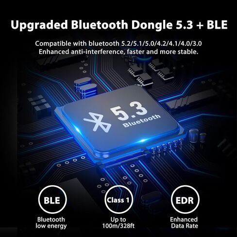 FesiGif 1 Pack Long Range USB Bluetooth 5.3 Adapter for Desktop PC Class1 Bluetooth EDR Dongle Transmitter Receiver Plug & Play Wireless Bluetooth Controller Adapter for Laptop Headsets Keyboard Mouse in Saudi Arabia