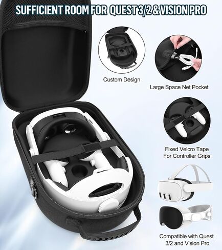 YRXVW Large Case for Meta Quest 3S/3/2, Fits BOBOVR & KIWI Battery Straps in Kuwait