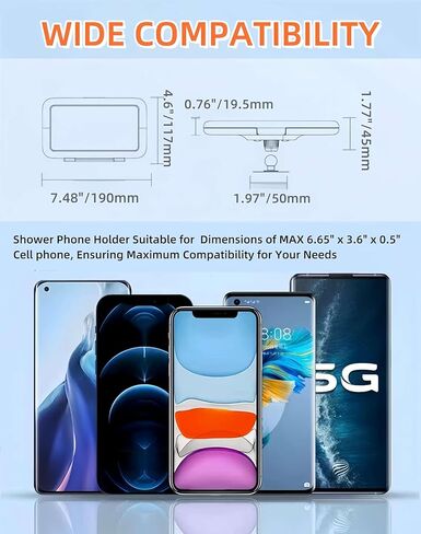 Shower Phone Holder 480 Rotation Phone Stand Case Mount for Bathroom Waterproof Bathtub Kitchen Wall Mirror Compatible with iPhone Samsung All 4.5-7 Inch Smartphones. T-NN (Black) in Kuwait