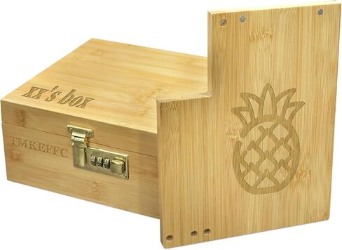Bamboo Wood Box Decorative Box with Combination Lock, Tray Removable, Large Storage Box with 2 Glass Jars (Bamboo, Bamboo) in Saudi Arabia