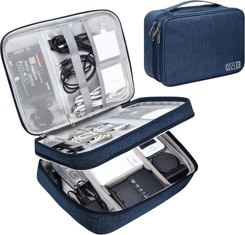 منظم إلكتروني، حقيبة تنظيم كابلات السفر بطبقة مزدوجة، حقيبة تخزين كبيرة مضادة للماء للملحقات الإلكترونية لأجهزة iPad وKindle والكابلات والسلك والشواحن والقرص الصلب in Kuwait