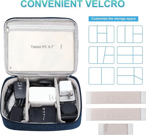 منظم إلكتروني، حقيبة تنظيم كابلات السفر بطبقة مزدوجة، حقيبة تخزين كبيرة مضادة للماء للملحقات الإلكترونية لأجهزة iPad وKindle والكابلات والسلك والشواحن والقرص الصلب in Kuwait