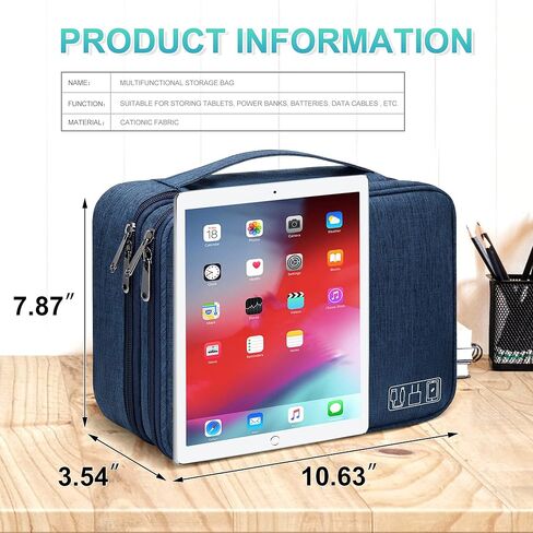 منظم إلكتروني، حقيبة تنظيم كابلات السفر بطبقة مزدوجة، حقيبة تخزين كبيرة مضادة للماء للملحقات الإلكترونية لأجهزة iPad وKindle والكابلات والسلك والشواحن والقرص الصلب in Kuwait
