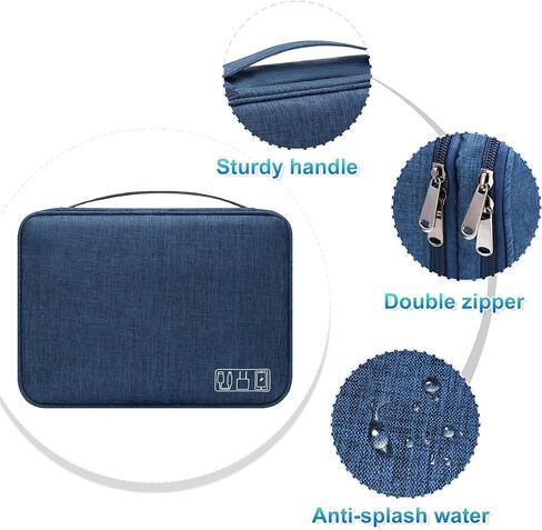 منظم إلكتروني، حقيبة تنظيم كابلات السفر بطبقة مزدوجة، حقيبة تخزين كبيرة مضادة للماء للملحقات الإلكترونية لأجهزة iPad وKindle والكابلات والسلك والشواحن والقرص الصلب in Kuwait