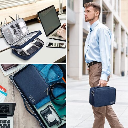 منظم إلكتروني، حقيبة تنظيم كابلات السفر بطبقة مزدوجة، حقيبة تخزين كبيرة مضادة للماء للملحقات الإلكترونية لأجهزة iPad وKindle والكابلات والسلك والشواحن والقرص الصلب in Kuwait