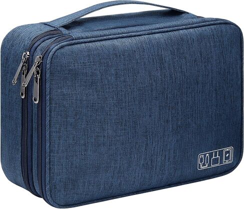 منظم إلكتروني، حقيبة تنظيم كابلات السفر بطبقة مزدوجة، حقيبة تخزين كبيرة مضادة للماء للملحقات الإلكترونية لأجهزة iPad وKindle والكابلات والسلك والشواحن والقرص الصلب in Kuwait