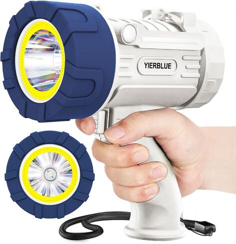 YIERBLUE مصباح كشاف كشاف قابل لإعادة الشحن مع 1000,000 لومن LED، IP67 مقاوم للماء طويل المدى كشاف كشاف، مصباح كشاف محمول مقاوم للصدمات مع حامل قابل للطي وعدسة حمراء قابلة للفصل in Kuwait