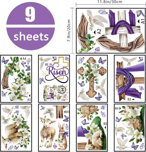 102 قطعة من Yovkky 102 قطعة من ملصقات نافذة الفأر الكرتونية لعيد الفصح السعيد 9 ورقات، ملصقات على شكل بيض الأرنب الأرنب، ملصقات ديكور، سلة زهور الفرخ ديكورات المطبخ المنزلي in Kuwait