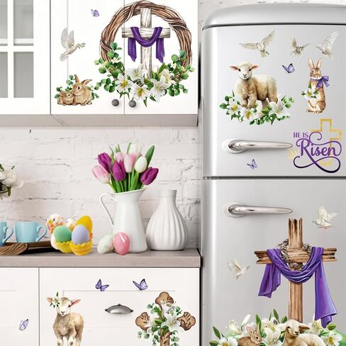 102 قطعة من Yovkky 102 قطعة من ملصقات نافذة الفأر الكرتونية لعيد الفصح السعيد 9 ورقات، ملصقات على شكل بيض الأرنب الأرنب، ملصقات ديكور، سلة زهور الفرخ ديكورات المطبخ المنزلي in Kuwait