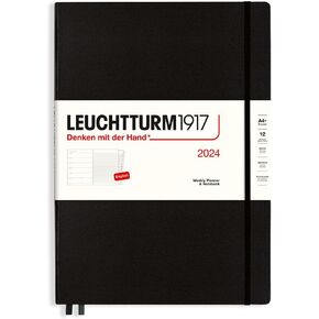 LEUCHTTURM1917 - مخطط أسبوعي ودفتر ملاحظات 2024 مع كتيب إضافي، غلاف مقوى، متوسط ​​(A5)، أسود (1 يناير - 31 ديسمبر 2024)