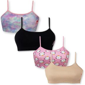DChica Girls Cotton Sports Bra | Double Front Layer Training Bra for Teenagers | Printed and Solid Broad Strap Beginner Bra - Pack of 5, Small Size