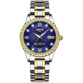 NIBOSI Women Watches Two Tone Diamond Watches for Women Luxury Dress Ladies Stainless Steel Waterproof Analog Quartz Watch Date Luminous Wrist Watches