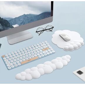 17'' Cloud Keyboard Wrist Rest, 3 Pcs Mouse Pad Wrist Support Keyboard Set with Ergonomic Memory Foam, Coaster Anti-Slip Base, Computer Palm for Home Office Laptop, Typing Pain Relief (Gradient Pink)