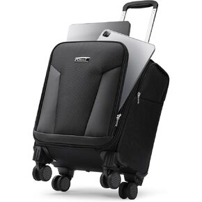 LUGGEX Underseat Carry On Luggage with Removable Wheels & Charging Hole - Soft Sided Airline Approved Personal Item - 16 Inch Lightweight Suitcase with Front Open Design (Black)
