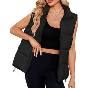 Zando Puffer Vest Women Outerwear Vests Sleeveless Stand Collar Oversized Zip Up Padded Puffy Winter Gilet Jacket Coat