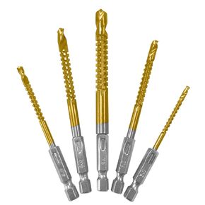 Titanium Coated HSS Twist Drill Bits - 3/4/5/6/6.5/8mm Hex Shank Grooving Side Cutting Split Tip Spiral Serrated Belt Saw Drill Bit Hole Saw Tool for Woodworking Wood Metal Plastic