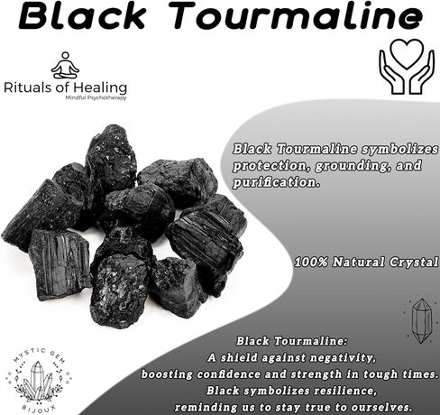 مجموعة بلورات التورمالين السوداء من MAIBAOTA، بلورات شفاء طبيعية من حجر الكريستال بوزن 1 رطل لتهدئة وتنقية الطاقة، حجر خام غير منتظم للسقوط والتلميع وتغليف الأسلاك واليكا والريكي in Kuwait