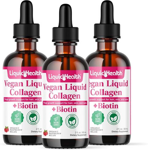 LIQUIDHEALTH 100% كولاجين نباتي بالإضافة إلى البيوتين 100.000 ميكروجرام قطرات سائلة - كولاجين سائل نباتي للنساء والرجال - نمو الشعر والأظافر، صحة البشرة، يعزز عملية التمثيل الغذائي - غير معدل وراثيًا، خالي من السكر (2 أونصة) in Saudi Arabia