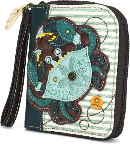 CHALA Zip Around Wallet, Wristlet, 8 Credit Card Slots, Sturdy Pu Leather - Chickadee - green One Size in Kuwait