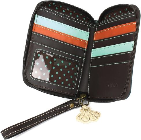 CHALA Zip Around Wallet, Wristlet, 8 Credit Card Slots, Sturdy Pu Leather - Chickadee - green One Size in Kuwait