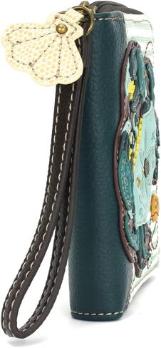 CHALA Zip Around Wallet, Wristlet, 8 Credit Card Slots, Sturdy Pu Leather - Chickadee - green One Size in Kuwait