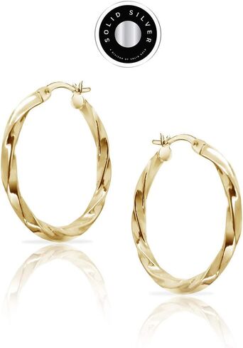 SOLIDSILVER- أقراط حلقية من الفضة الإسترليني - ذهب أصفر مغطس | مقاسات 15-70 ملم in Kuwait