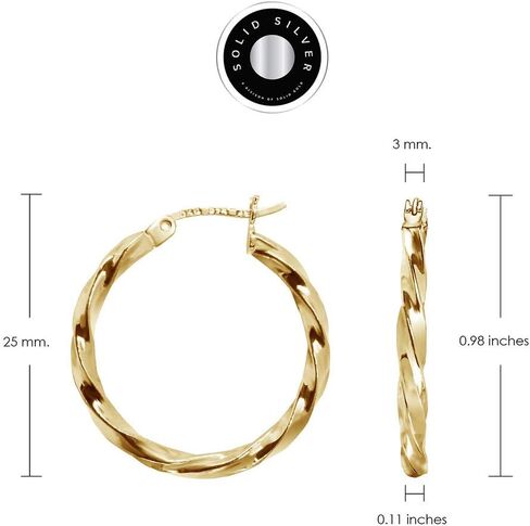 SOLIDSILVER- أقراط حلقية من الفضة الإسترليني - ذهب أصفر مغطس | مقاسات 15-70 ملم in Kuwait