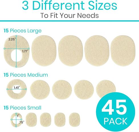 وسادات الذرة من VIVESole للأقدام (45 قطعة) - وسائد الذرة بين أصابع القدم وأسفل القدم - رقع إسفنجية ناعمة لتخفيف الذرة - بطانة دائرية ذاتية اللصق للقدمين، إصبع القدم الكبير، وواقي إصبع القدم الخنصر in Kuwait