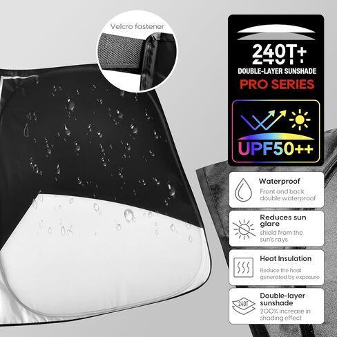 Black Sunshade for Tesla Model 3/Y, UPF50+ Double-Layer 240T High-Density, Front Windshield Sun Visor, Blocks UV/Heat, Foldable Window Cover Keeps Vehicle Cool, for Model 3 Model Y Accessory in Kuwait