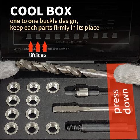 M12X1.5X9.2MM Thread Repair Kit with Insert HSS Drill, Tap, Counterbore, Installation Driver, Metric, 10PCS Stainless Steel Insert M12X1.5X9.2MM in Kuwait