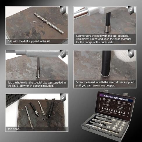 M12X1.5X9.2MM Thread Repair Kit with Insert HSS Drill, Tap, Counterbore, Installation Driver, Metric, 10PCS Stainless Steel Insert M12X1.5X9.2MM in Kuwait