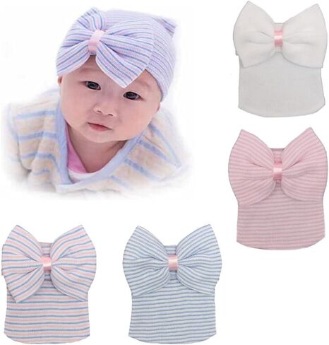 Adeimoo Newborn Hospital Hat Baby Girls Hat Cap with Bow Soft Cute Infant Knot Nursery Beanie in Saudi Arabia