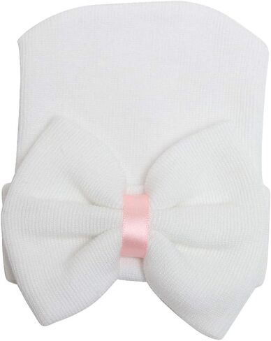 Adeimoo Newborn Hospital Hat Baby Girls Hat Cap with Bow Soft Cute Infant Knot Nursery Beanie in Saudi Arabia