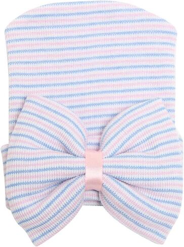 Adeimoo Newborn Hospital Hat Baby Girls Hat Cap with Bow Soft Cute Infant Knot Nursery Beanie in Saudi Arabia