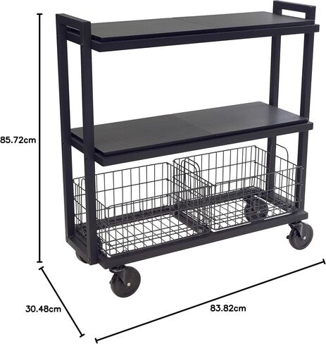 نظام عربة تخزين متنقلة من أتلانتيك، مع أرفف وسلال قابلة للتبديل، إطار فولاذي مطلي بالكامل، 3 طبقات، عجلات دوارة للتنقل، PN 23350329، باللون الأسود in Kuwait